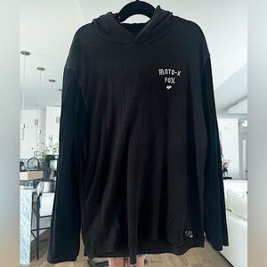 Fox Racing Moto-X Waffle Knit Hoodie Black XXL Long Sleeve Vintage Style Y2K